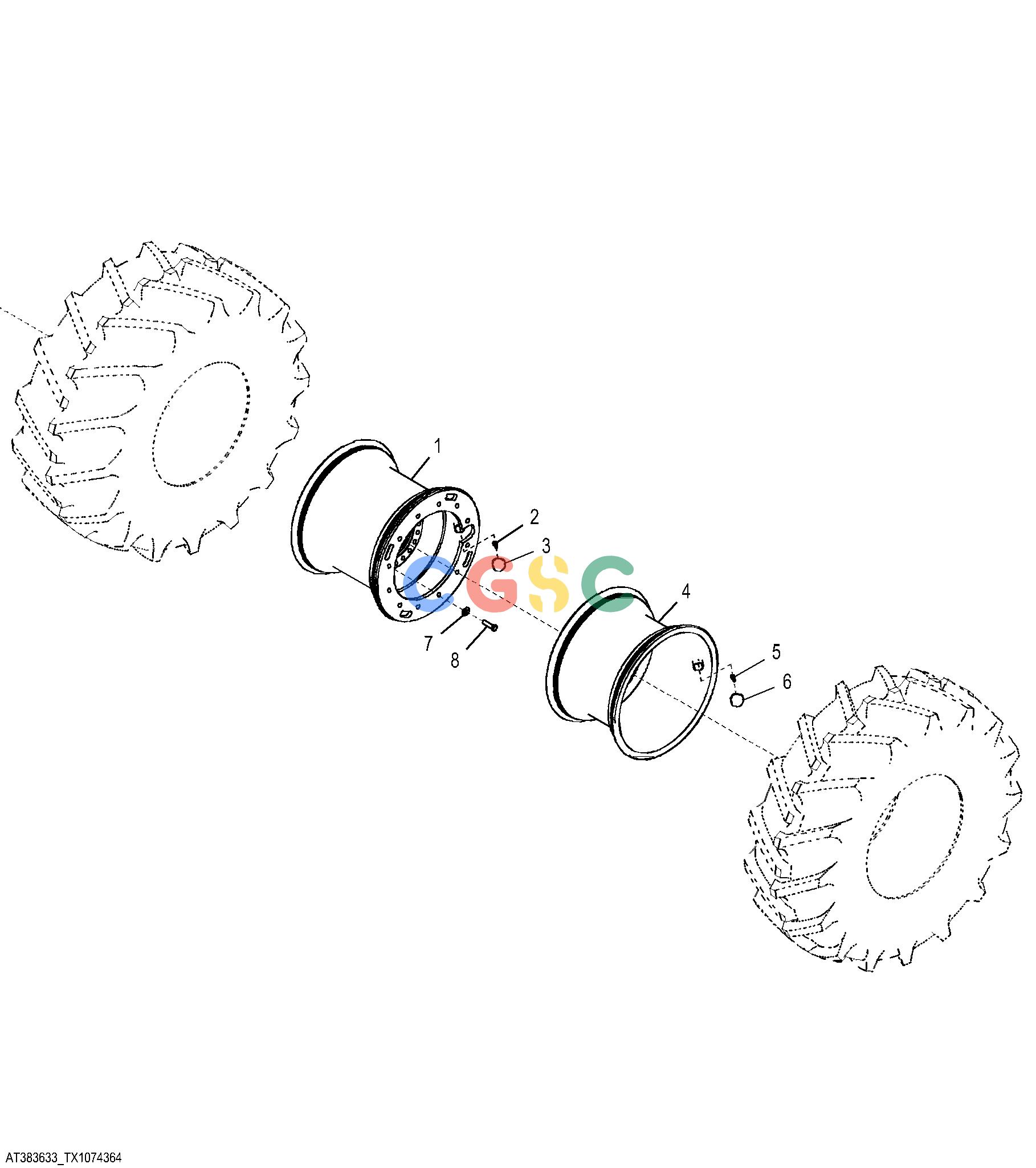 约翰迪尔零件查询1400 - AXLE Rim - 30.5-32 26PR and 24.5-32 16PR Firestone Tubeless Tire DualsEPC John Deere online