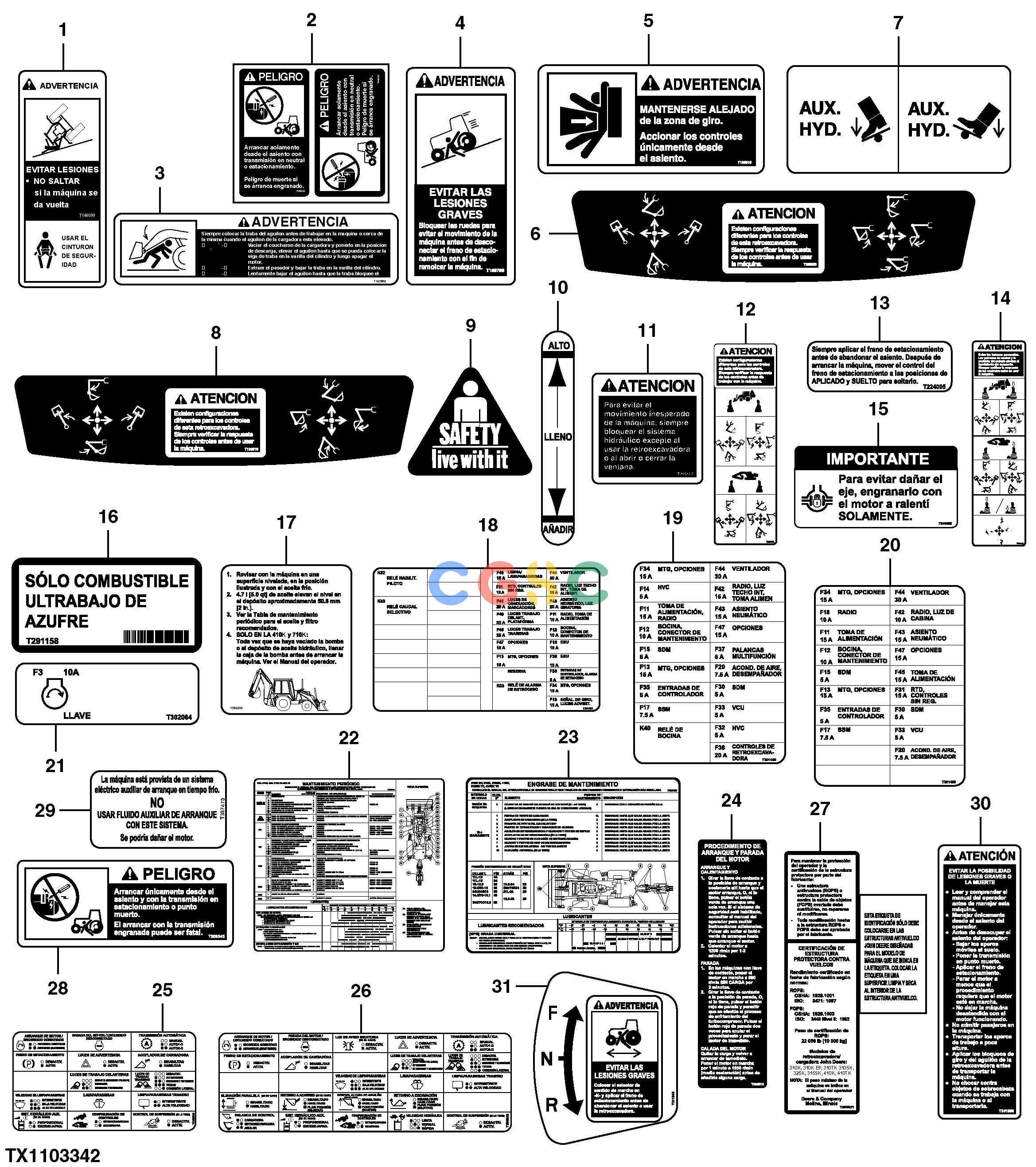 约翰迪尔零件查询310SK TC - BACKHOE, LOADER Labels and Decals, SpanishEPC John Deere online