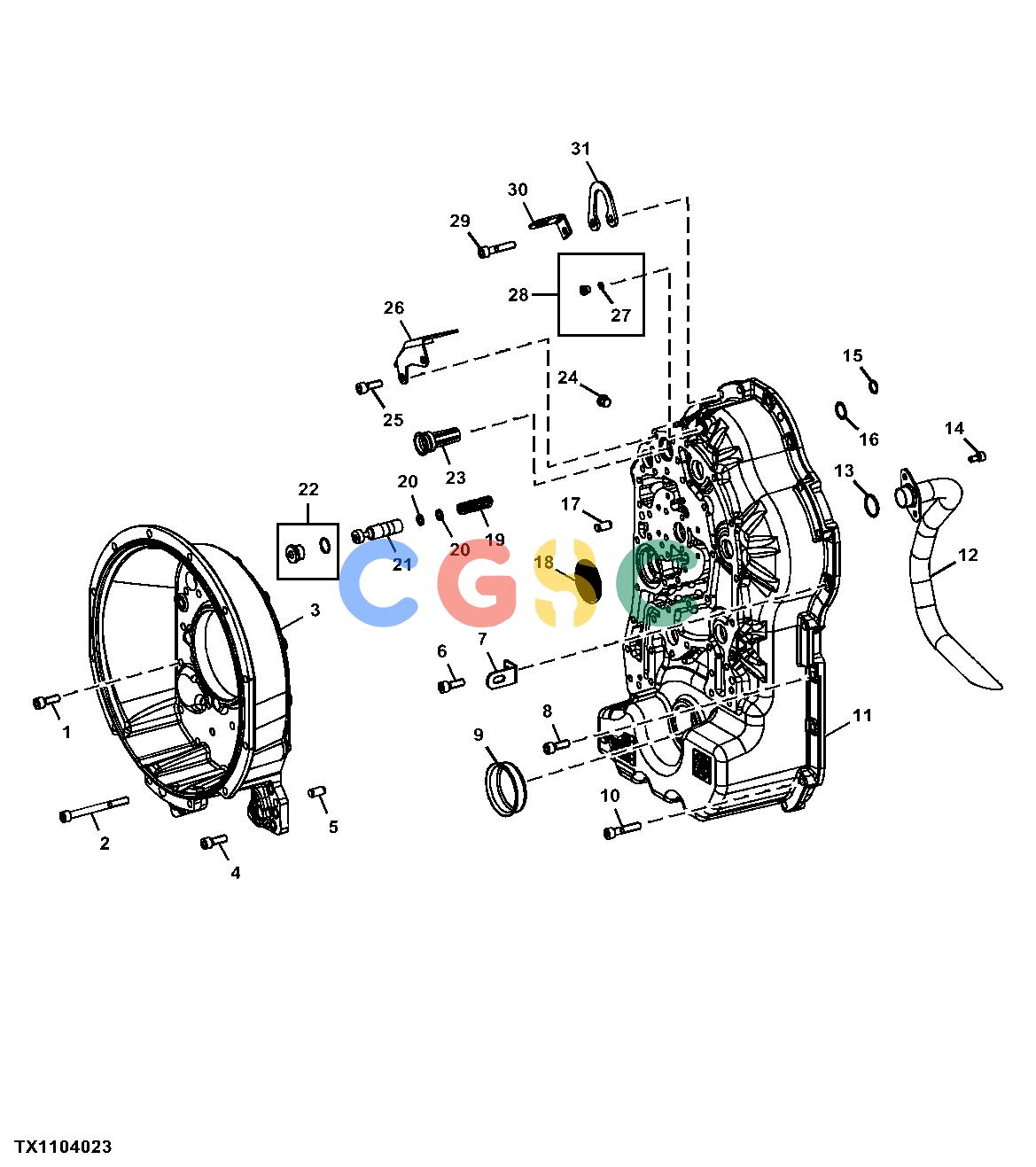 约翰迪尔零件查询410K TC - BACKHOE, LOADER Transmission Front Housing and Torque Converter CoverEPC John Deere online