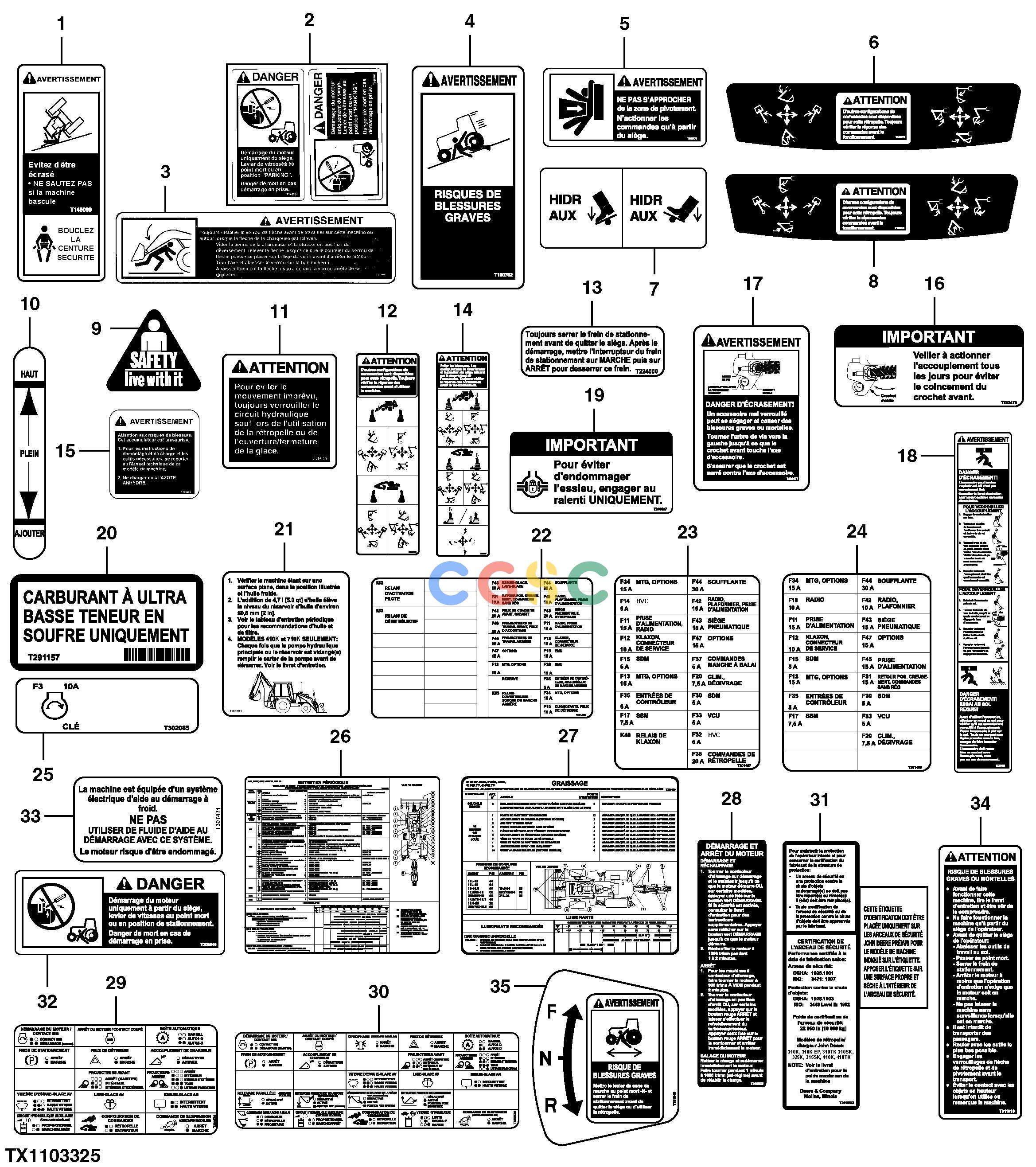 约翰迪尔零件查询310SK TC - BACKHOE, LOADER Labels and Decals, FrenchEPC John Deere online