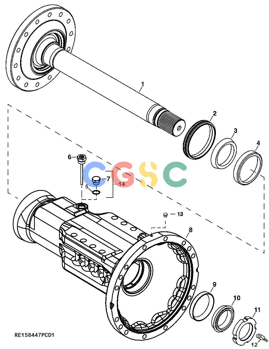 约翰迪尔零件查询RE160302 - AXLE RE158447 Axle Housing and Shaft (Front)EPC John Deere online