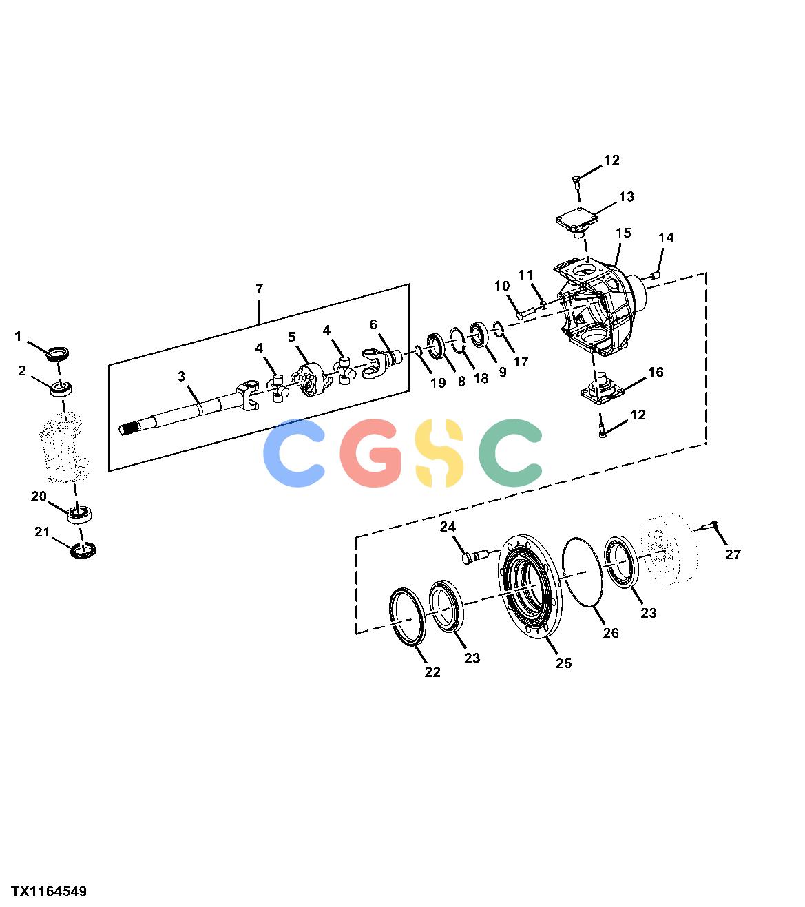 约翰迪尔零件查询410K TC - BACKHOE, LOADER Front Axle Housing Hubs, Shafts, and Universal Joints with MFWDEPC John Deere online