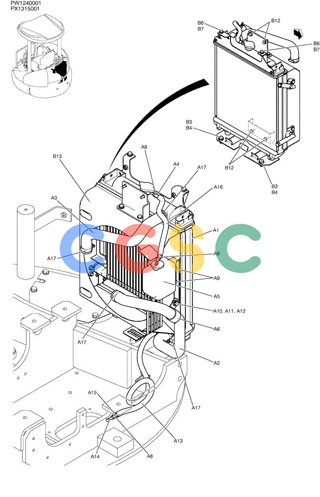 纽荷兰零件查询(E35SR) - COMPACT CRAWLER EXCAVATOR ASN PX13-15001 (N6TN61732) (NA) (1/06-) (01-007) - RADIATOR INSTAL New Holland Constructuion