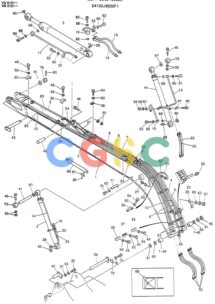 神钢零件查询(K907LC) - MARK II EXCAVATOR BTW YQ0101 - YQ0564 (1/87-12/03) (09-001) - BOOM ASSY, 8.1M (26FT-7IN) (50FT LONG RANGE) Kobelco