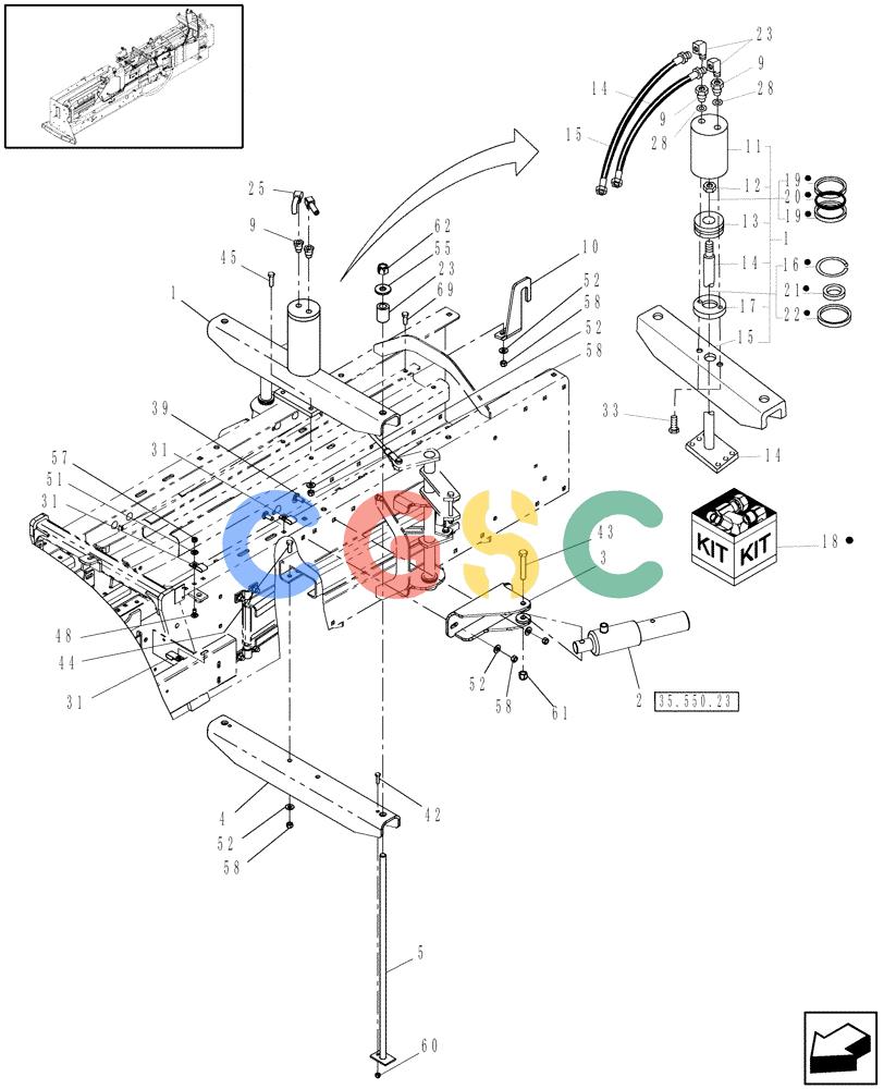 凯斯零件查询(SB541C) - SMALL SQUARE BALER (9/09-12/10) (35.550.21) - HYDRAULIC BALE TENSIONING CYLINDER, SB541C Case Agriculture