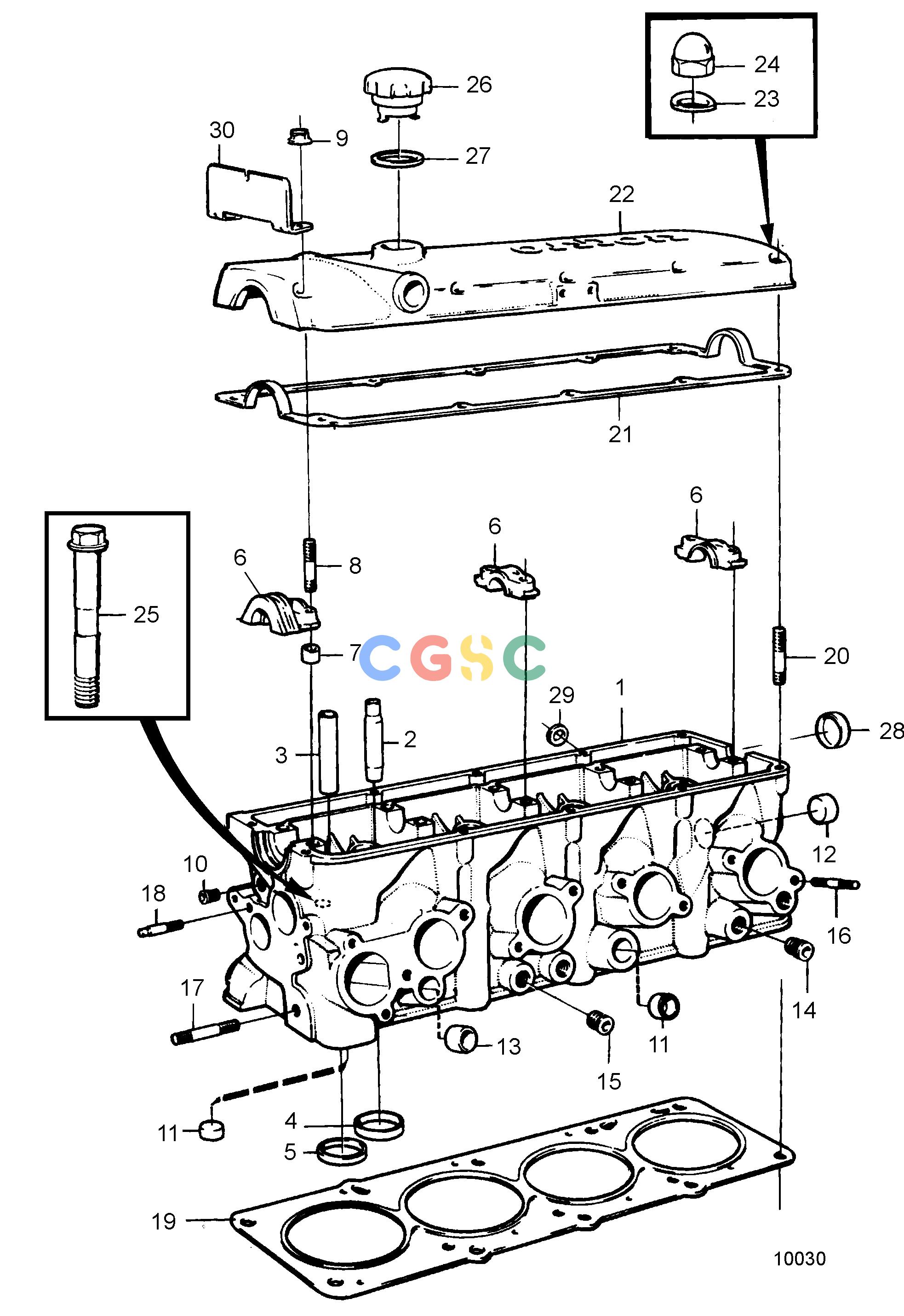 沃尔沃零件查询230A; 230B; 250A; 250BEngineCylinder Head: BEPC Volvo Penta Parts catalog