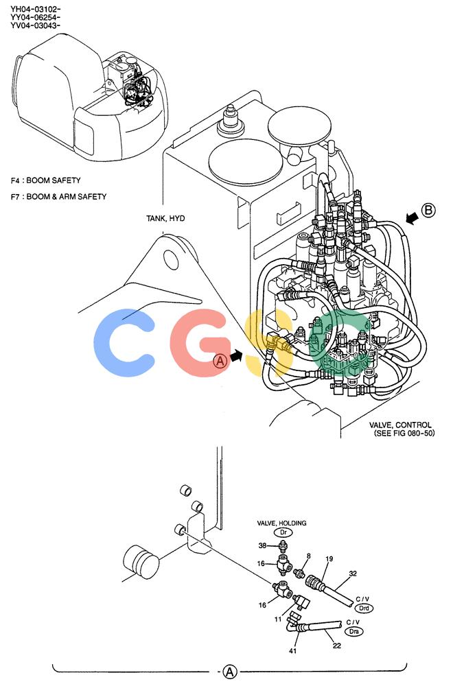 纽荷兰零件查询(E135SR) - CRAWLER EXCAVATOR ASN YY04-06254 (05-004[01]) - CONTROL LINES, REMOTE (BOOM & ARM SAFETY) New Holland Constructuion