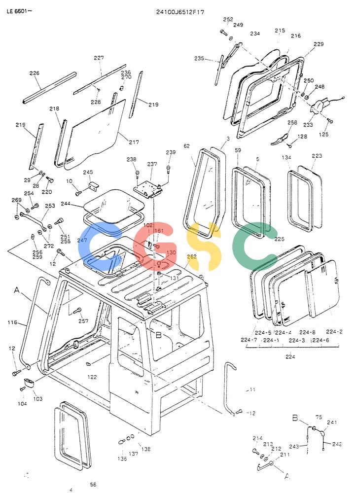神钢零件查询(K903) - MARK II EXCAVATOR BTW LE6601 - LE7871 (1/88-12/03) (02-003[01]) - CAB ASSY ( NORTH EUROPE) Kobelco