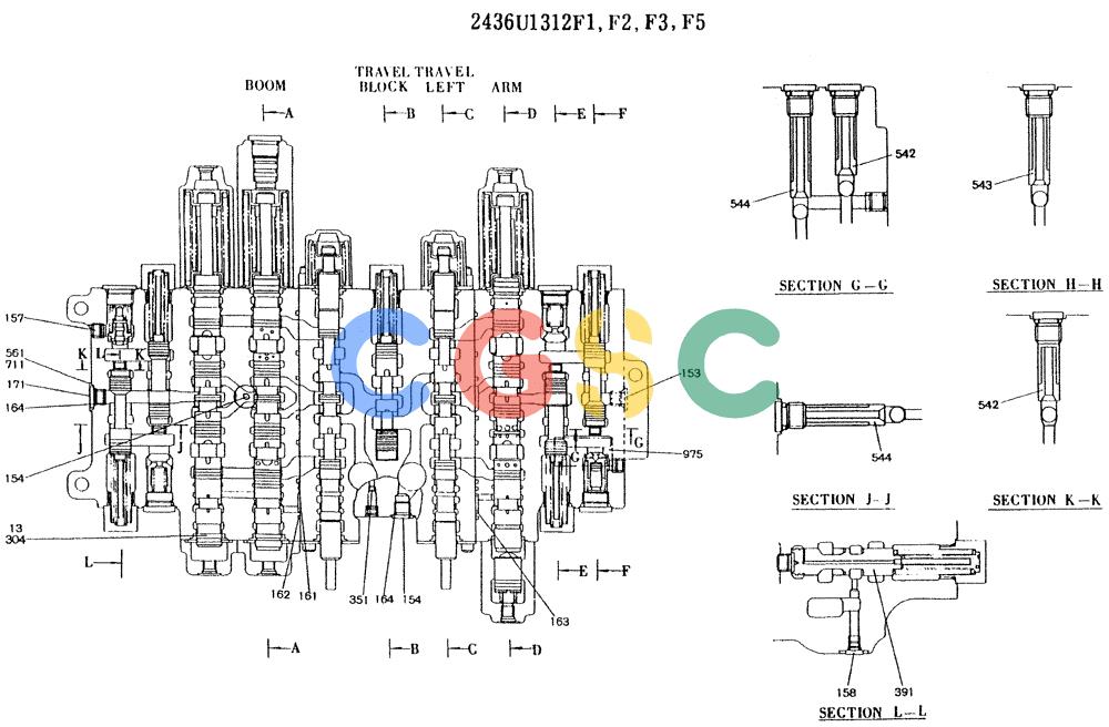 神钢零件查询(K907LC) - MARK II EXCAVATOR ASN YQ0565 (GLOBAL) (1/87-12/03) (11-038[01]) - VALVE ASSY, CONTROL (2436U1312F1) Kobelco