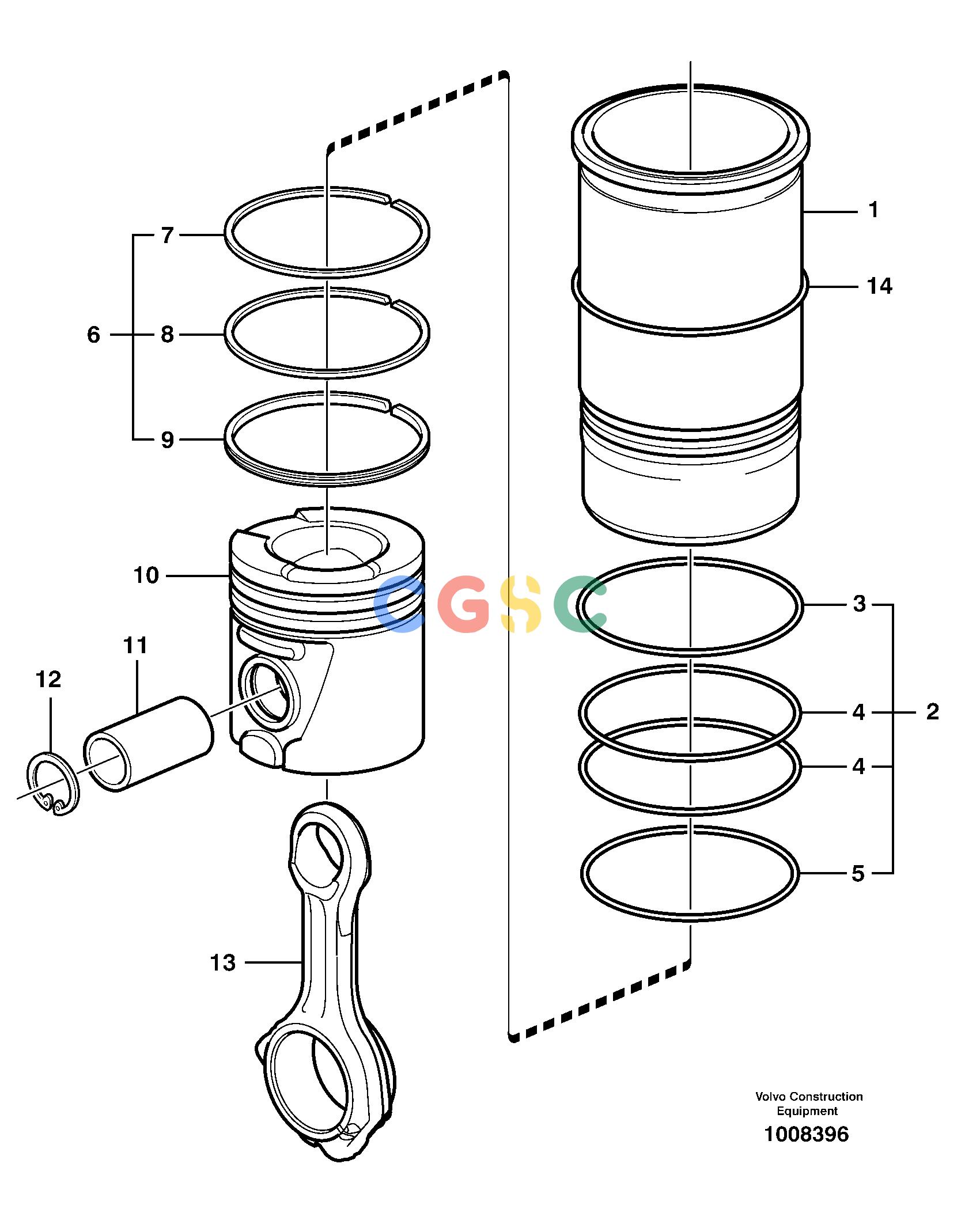 沃尔沃零件查询G900 MODELS Cylinder liner and piston - D9S/N 39300 - NoneNoneNoneAutodata Volvo online