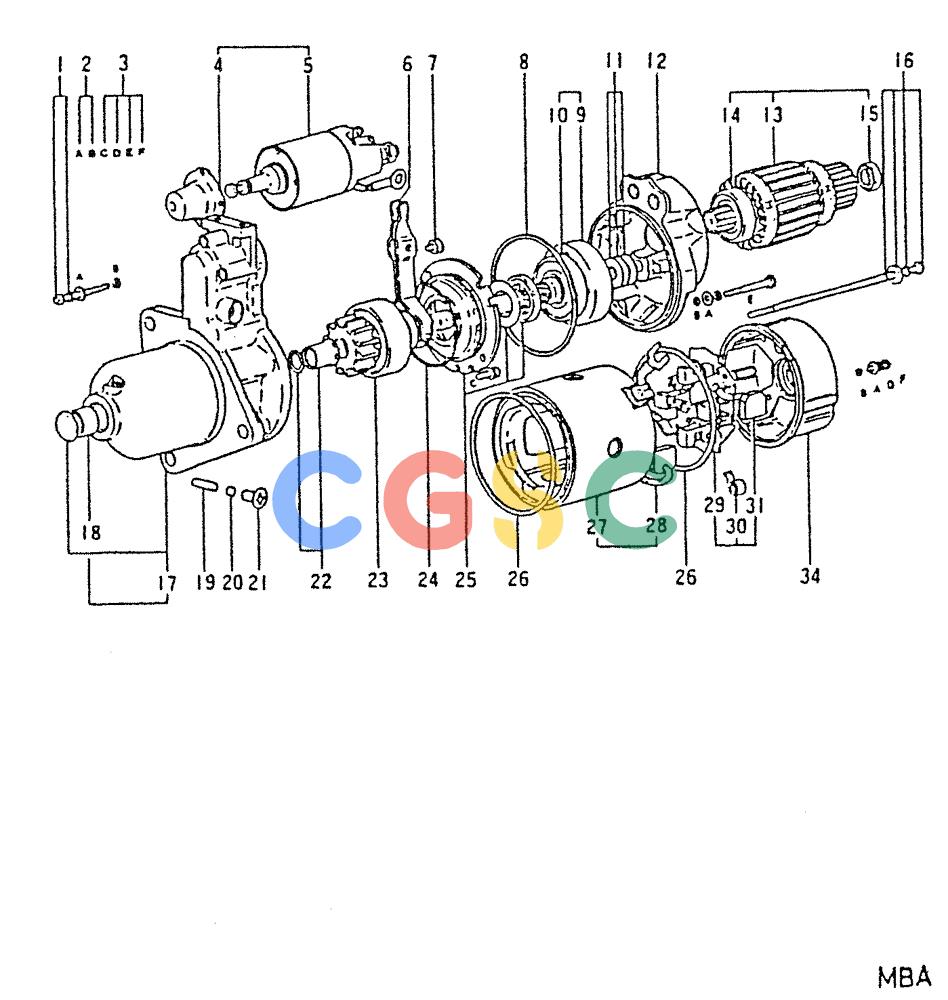神钢零件查询(6D22-TC) - MITSUBISHI DIESEL ENGINE - K912, K912LC, & K916 (1/83-12/06) (04-006) - STARTER (INNER PARTS) 050-111B Kobelco