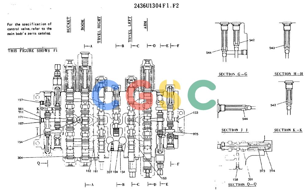 神钢零件查询(MD320BLC) - EXCAVATOR BTW YC0301 - YC0747 (1/80-12/06) (11-016[1]) - VALVE ASSY, CONTROL 2436U1304 F1, F2 Kobelco