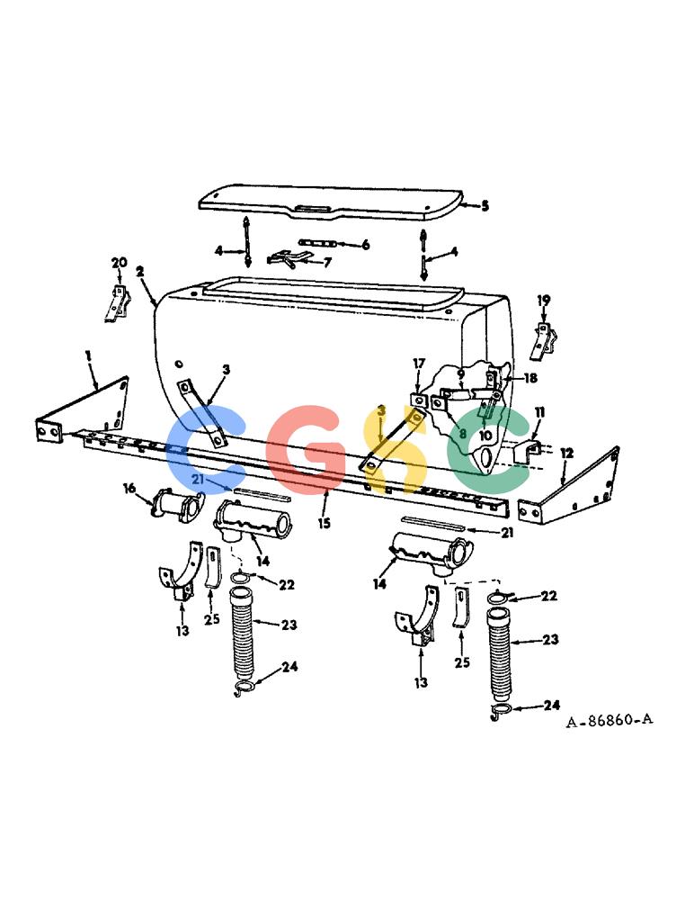 凯斯零件查询(DRY) - FERTILIZER UNIT (4-ROW) - 1966 (1/66-12/88) (A-078) - DRY FERTILIZERS, FIBERGLASS HOPPER, HOSES AND SUPPORTS Case Agriculture