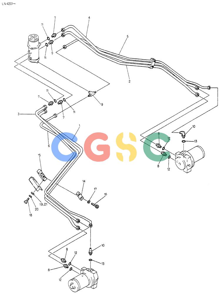 神钢零件查询(K907CLC) - EXCAVATOR BTW YG0101 - YG0500 (1/85-12/03) (06-002) - HYDR LINES, LOW (FOR LONG CRAWLER) Kobelco