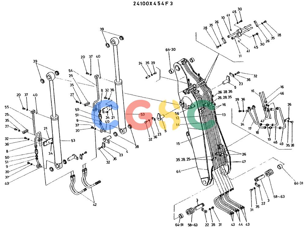 神钢零件查询(K935) - EXCAVATOR BTW L70106 - L70166, LU0067 (1/76-12/03) (09-003) - BOOM ASSY, P/N 24100X454F3 Kobelco