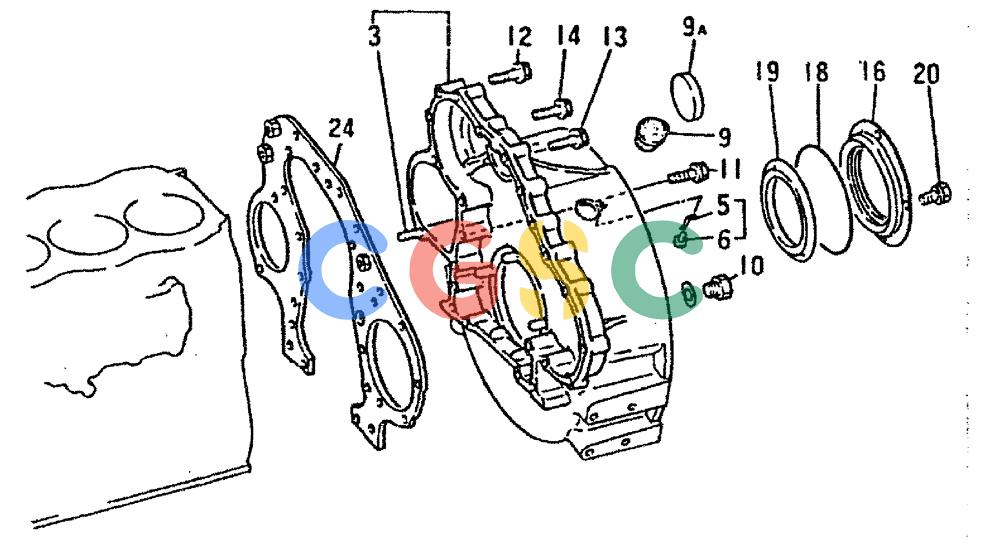 神钢零件查询(6D16-T) - MITSUBISHI DIESEL ENGINE - K909LC & MD240BLC (1/87-12/06) (01-009) - FLYWHEEL HOUSING P/N ME070243 Kobelco