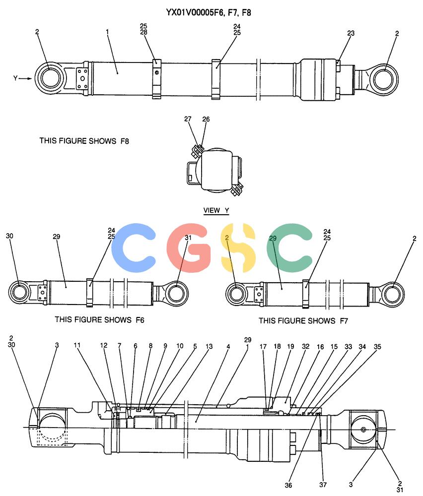 纽荷兰零件查询(E135SR) - CRAWLER EXCAVATOR ASN YY04-06254 (07-033) - CYLINDER ASSY, BUCKET, P/N YX01V00005F6 New Holland Constructuion