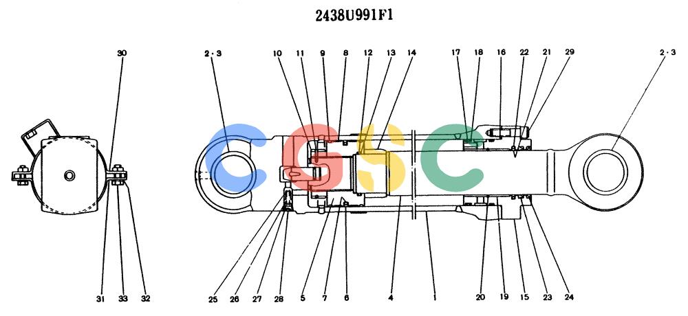 神钢零件查询(K904L) - MARK II EXCAVATOR ASN LX1526 (1/88-12/03) (11-054) - CYLINDER ASSY (ARM), P/N 2438U992F1 Kobelco