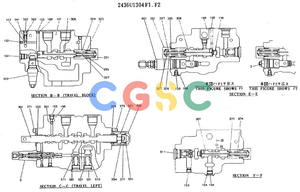 神钢零件查询(MD320BLC) - EXCAVATOR BTW YC0301 - YC0747 (1/80-12/06) (11-016[4]) - VALVE ASSY, CONTROL 2436U1304 F1, F2 Kobelco