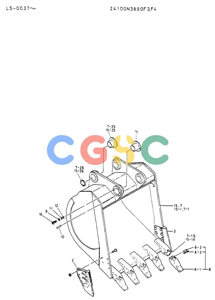 神钢零件查询(K916LC) - EXCAVATOR ASN YS0119 (1/87-12/03) (07-017) - BUCKET ASSY-PN 24100N3890F3 Kobelco