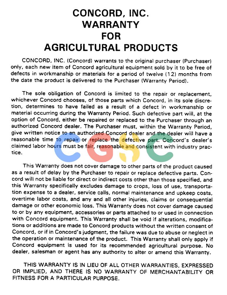 凯斯零件查询(AS1502) - CONCORD AIR SYSTEM (1/81-12/01) (02) - CONCORD, INC., WARRANTY FOR AGRICULTURAL PRODUCTS Case Agriculture
