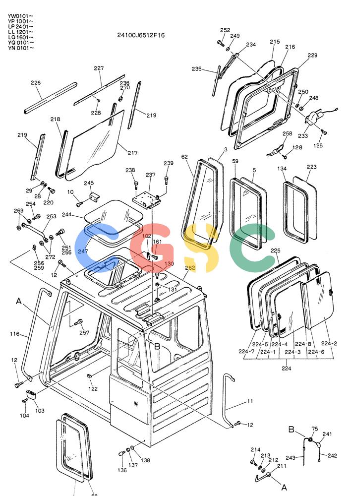 神钢零件查询(K905LC) - MARK II EXCAVATOR BTW YP1001 - YP1281 (1/87-12/03) (02-003[02]) - CAB ASSY(FOR EXPORT) Kobelco