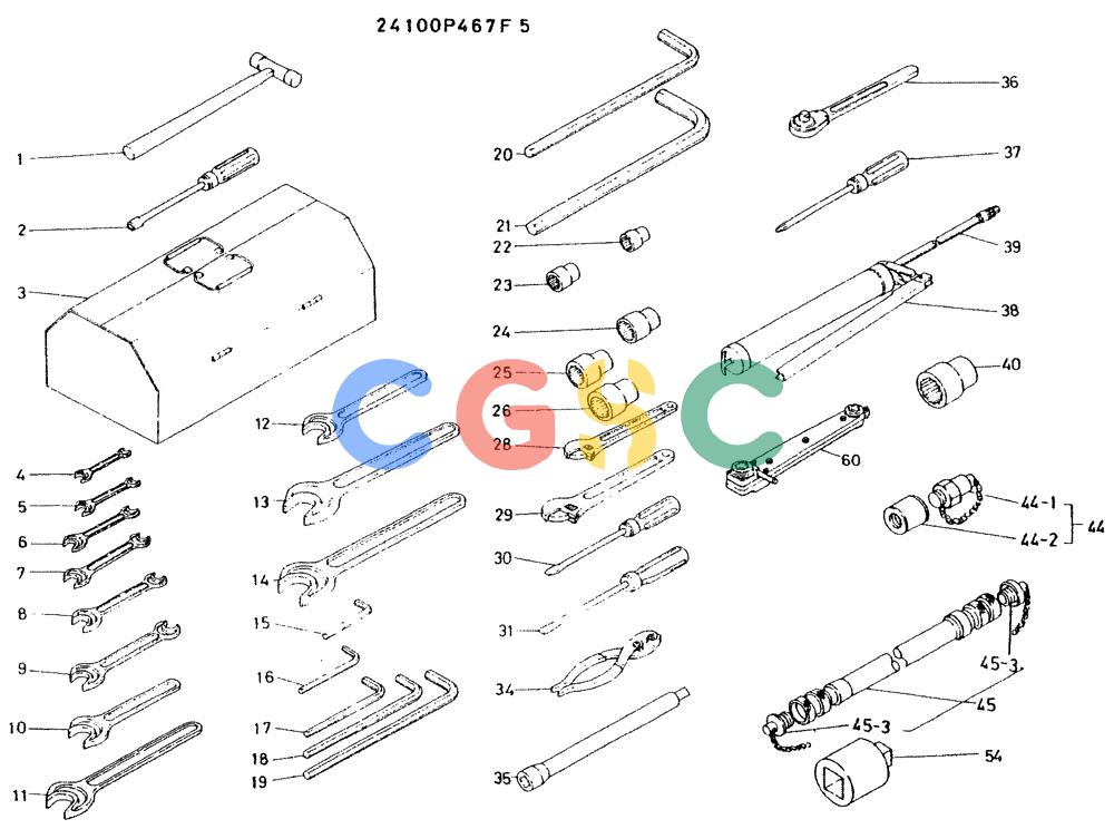 神钢零件查询(K935) - EXCAVATOR BTW L70106 - L70166, LU0067 (1/76-12/03) (07-004) - TOOL ASSY, P/N 24100P467F5 Kobelco