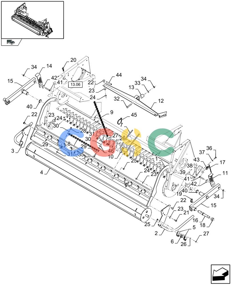 凯斯零件查询(LB433R) - BIG RECTANGULAR BALER 'ROTOR CUTTER' (9/08-12/12) (08.17[01]) - ROLLER WINDGUARD Case Agriculture