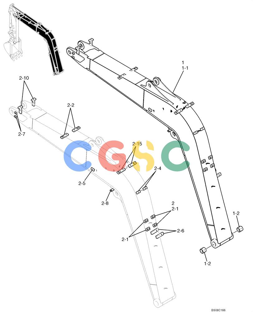 纽荷兰零件查询(E70BSR) - COMPACT CRAWLER EXCAVATOR BTW YT05-15001 - 18000 (NA) (4/08-) (04-02-00[00]) - BOOM ASSEMBLY (STANDARD, NIBBLER & BREAKER), 3.84M (12FT 7IN) New Holland Constructuion
