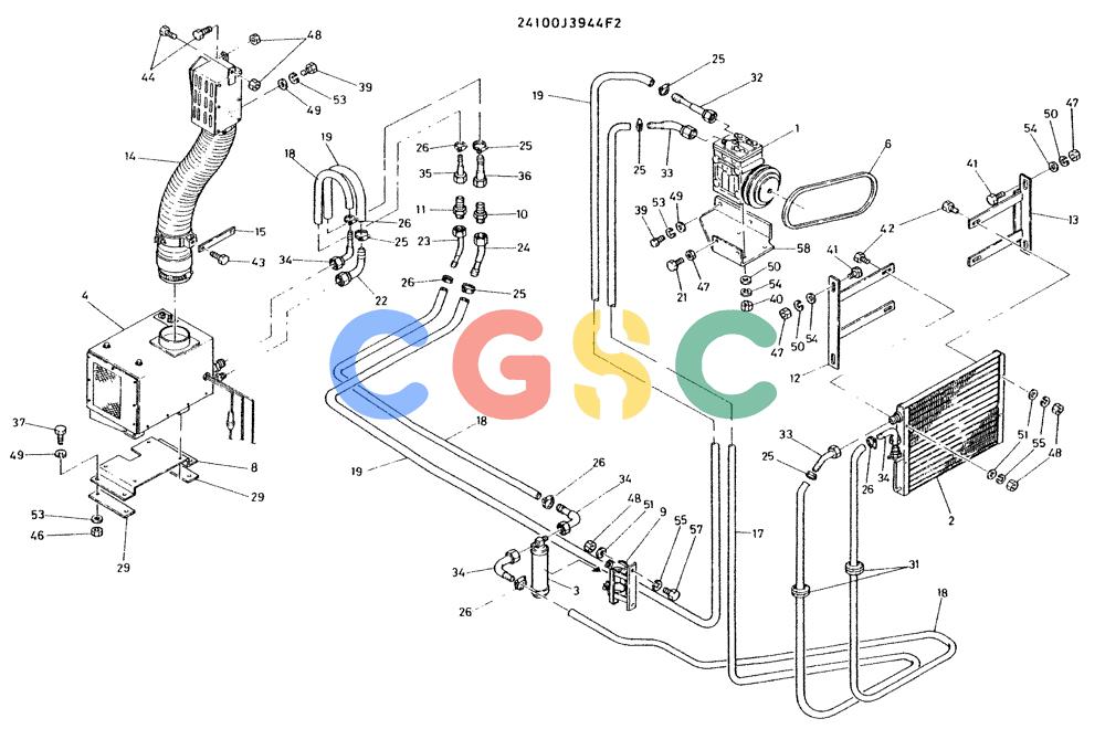 神钢零件查询(K935) - EXCAVATOR BTW L70106 - L70166, LU0067 (1/76-12/03) (10-006) - COOLER ASSY CAR, P/N 24100J3944F2 Kobelco