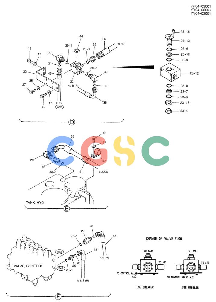 神钢零件查询(BREAKER) - ATTACHMENT (N&B) - SK115SR & SK135SR - ASN YV04, YY04, YH04-03001 (9/04-) (01-011[02]) - HYD LINES, UPP (EXTRA & NIBBLER & BREAKER) Kobelco