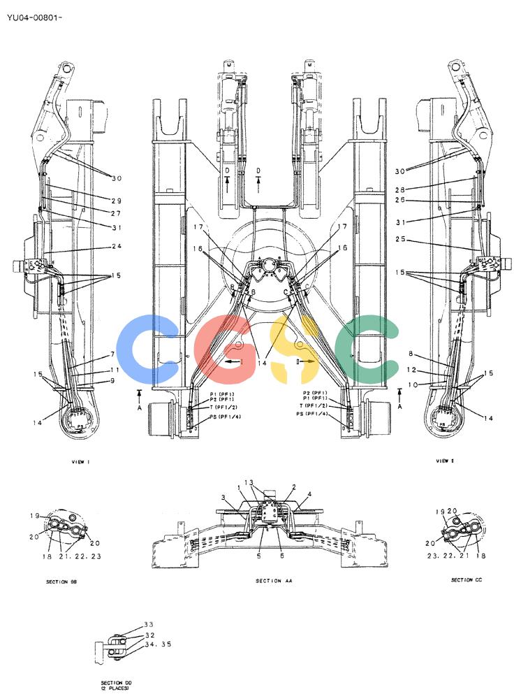 神钢零件查询(DOZER) - ATTACHMENT - SK235SR-1E, SK235SRNLC-1E, & SK235SRNLC-1ES (1/03-12/03) (02-005) - HYD LINES, LOW (FOR NARROW LONG CRAWLER) Kobelco