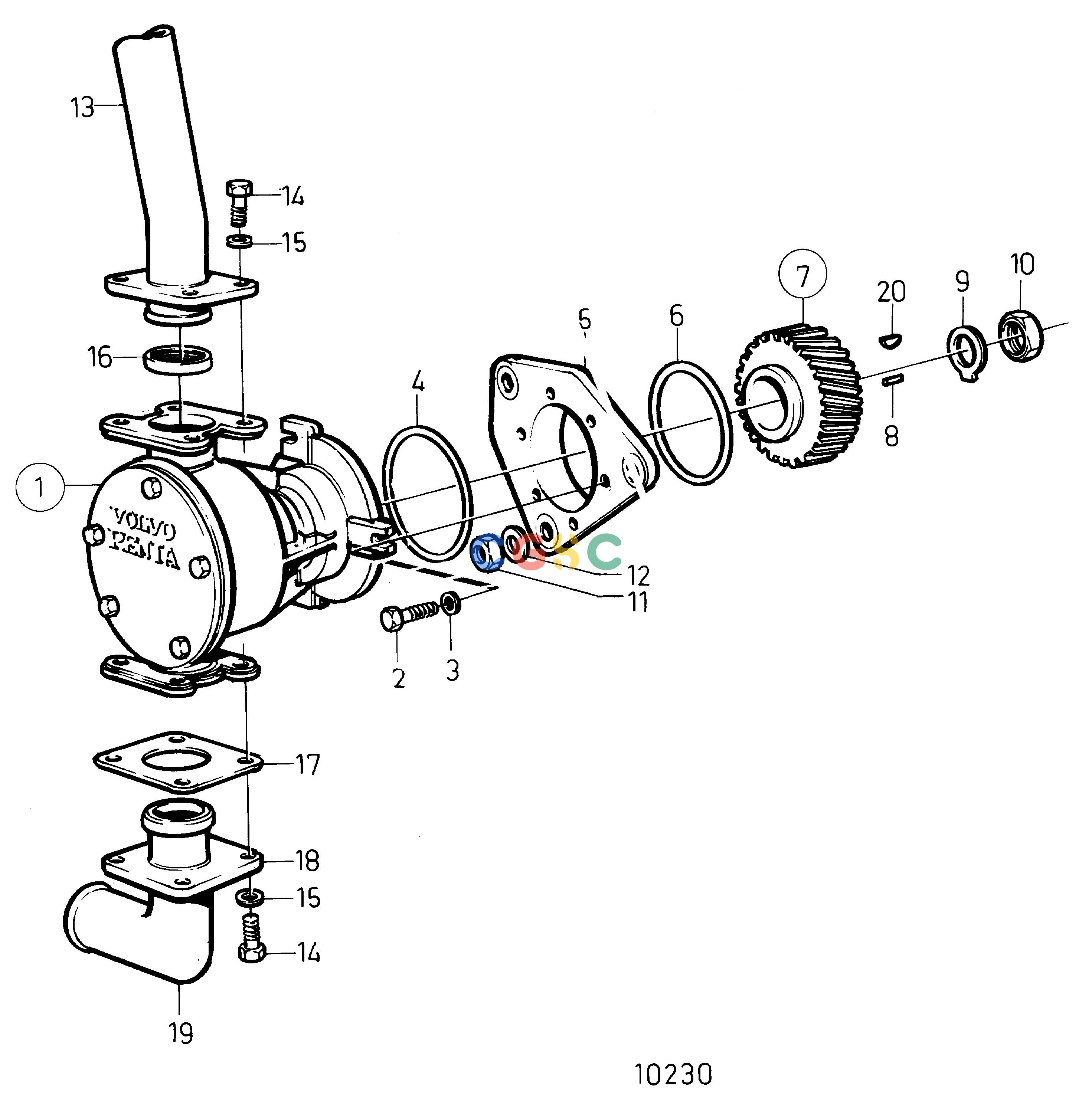 沃尔沃零件查询TAMD71B; TAMD73P-A; TAMD73WJ-ACooling SystemSea Water Pump, SN-1101044435/XXXXXEPC Volvo Penta Parts catalog