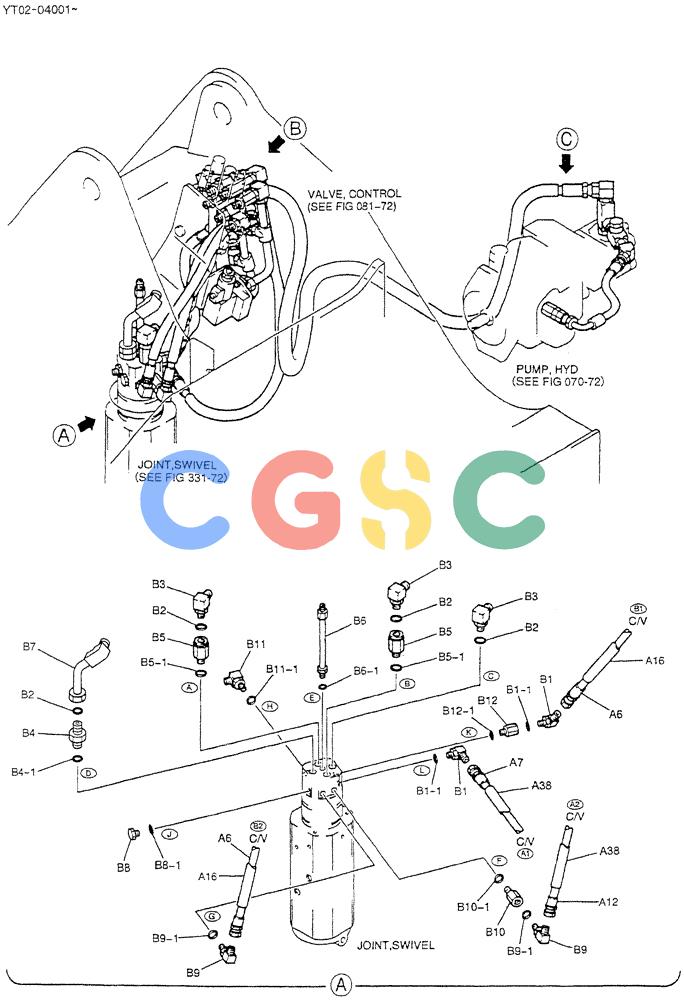 神钢零件查询(DOZER) - ATTACHMENT - SK70SR-1E EXCAVATORS ASN YT02-04001 (1/04-12/04) (01-007[01]) - HYDRAULIC LINES, UPPER (PTPA DOZER) Kobelco