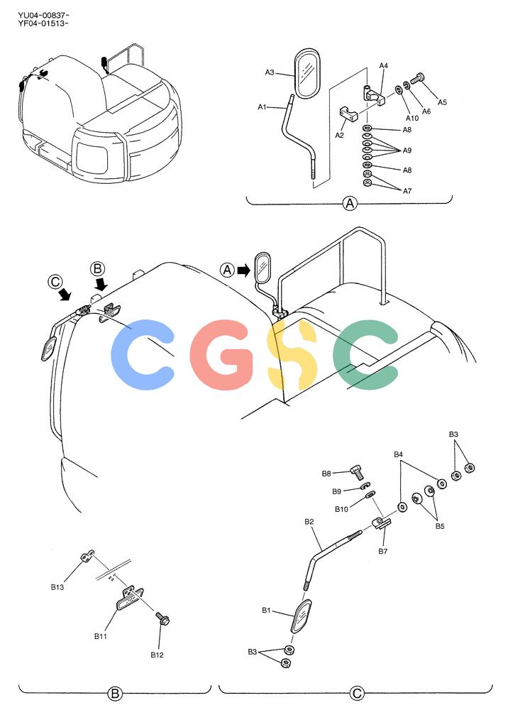 纽荷兰零件查询(E235SRLC) - CRAWLER EXCAVATOR BTW YU04-00837 - YU04-01417 (01-033) - MIRROR INSTAL, P/N YY52C00003F1 New Holland Constructuion