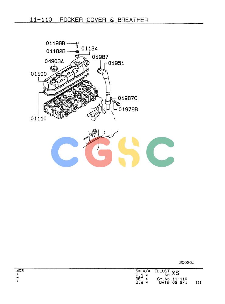 神钢零件查询(ED190LC-6E) - BLADE RUNNER EXCAVATOR/DOZER BTW YL03U0136 - YL03U0292 (1/05-12/06) (11-110) - ROCKER COVER AND BREATHER Kobelco
