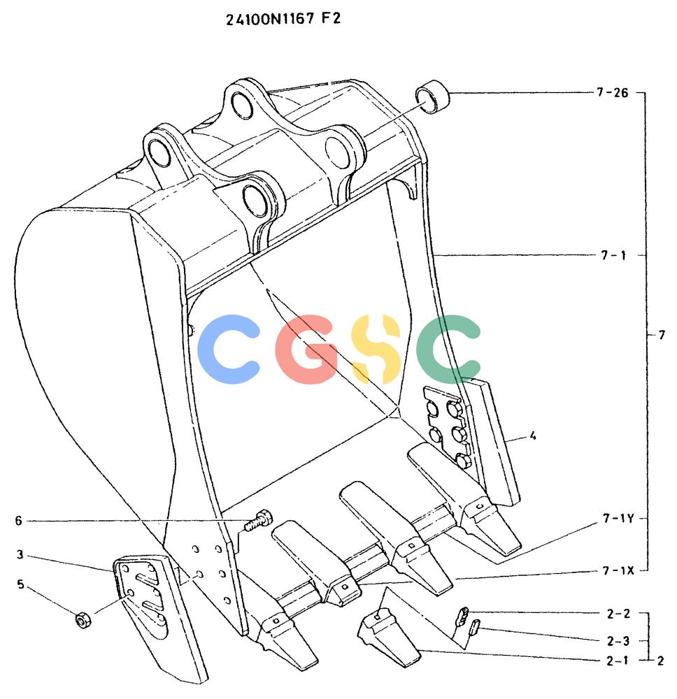 神钢零件查询(K935) - EXCAVATOR BTW L70106 - L70166, LU0067 (1/76-12/03) (10-012) - BUCKET ASSY, 2.3M Kobelco