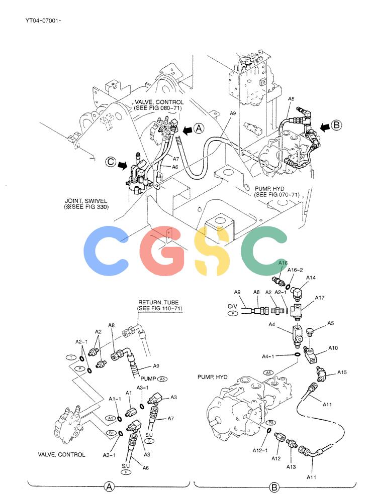 神钢零件查询(DOZER) - ATTACHMENT - SK70SR-1E & SK70SR-1ES ASN YT04-07001 (1/04-12/04) (01-007[01]) - HYDR LINES, UPP, P/N YT03H00043F1 Kobelco