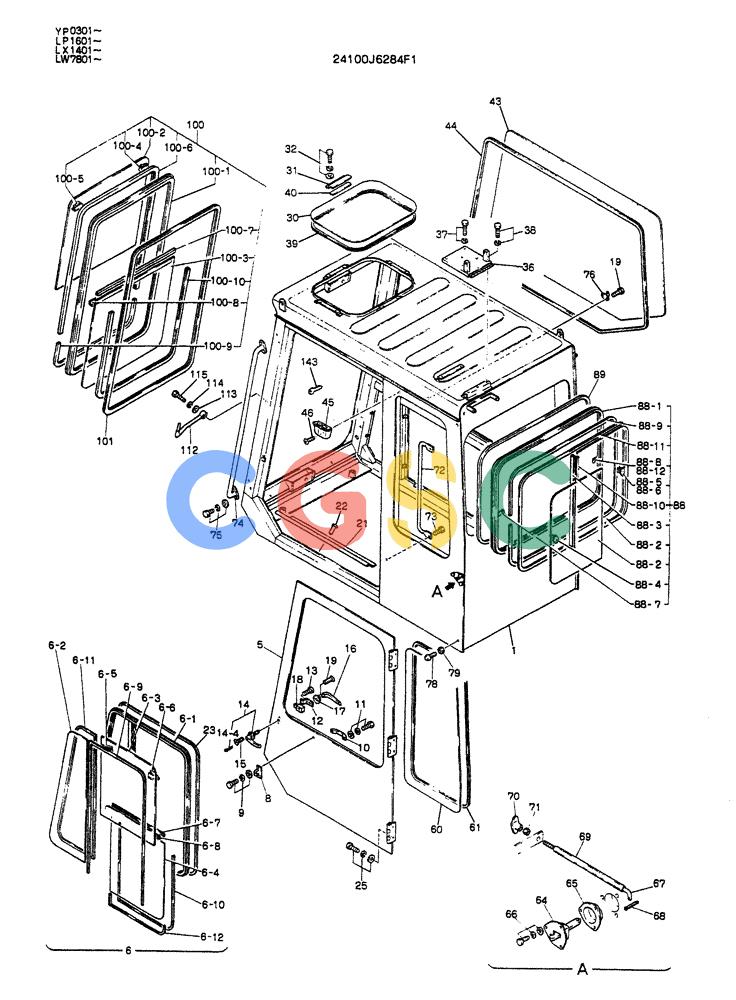 神钢零件查询(K905ALC) - EXCAVATOR ASN YP0301 (1/86-12/03) (02-004[01]) - CAB ASSY Kobelco