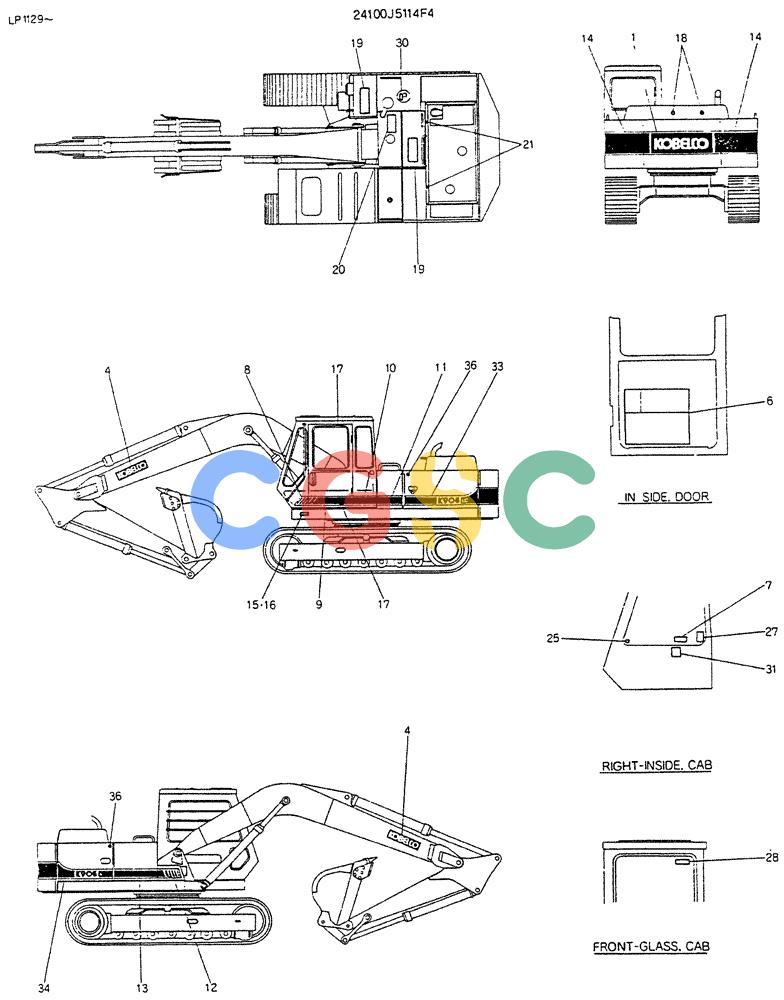 神钢零件查询(K905LC) - EXCAVATOR BTW YP0115 - YP0301 (1/85-12/03) (10-014) - LABLE,NAME- PLATE P/N 24100J5114F4 Kobelco