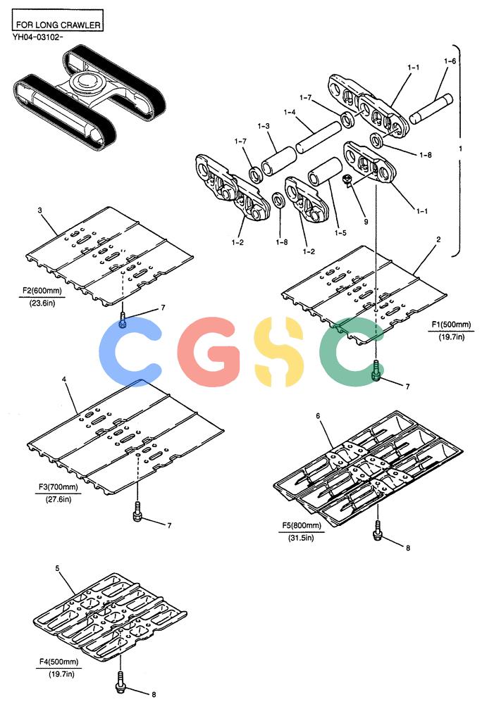 纽荷兰零件查询(E135SR) - CRAWLER EXCAVATOR ASN YY04-06254 (02-025) - SHOE ASSY (FOR LONG CRAWLER) New Holland Constructuion