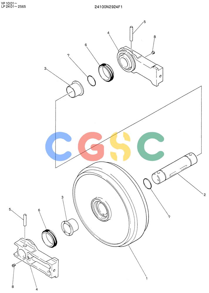 神钢零件查询(K905LC) - MARK II EXCAVATOR BTW YP1001 - YP1281 (1/87-12/03) (06-004) - IDLER ASSY (P/N 24100N2924F1) Kobelco