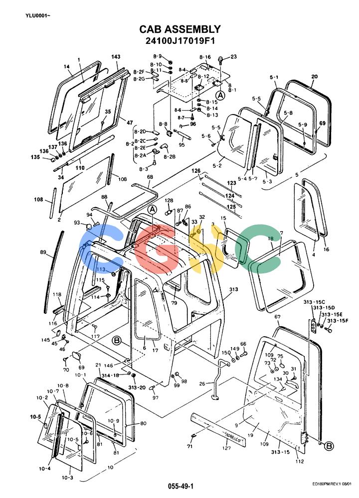 神钢零件查询(ED180) - BLADE RUNNER EXCAVATOR/DOZER ASN YLU0001 (1/99-12/01) (02-002[01]) - CAB ASSEMBLY Kobelco