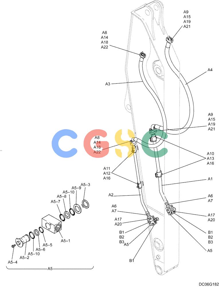 纽荷兰零件查询(E215B) - CRAWLER EXCAVATOR - TIER 3 (NA) - ASN N7DA21001 (1/07-) (5.020[00]) - HYDRAULIC LINES, ARM 3.5M (11FT 6IN) (NIBBLER & BREAKER) (YN43H00210F1) New Holland Constructuion