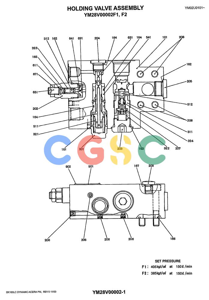 神钢零件查询(SK160LC) - DYNAMIC ACERA EXCAVATOR 11/2000 ASN YM02U0101 (11/00-12/02) (08-013) - HOLDING VALVE ASSY P/N YM28V00002F1 & YM28V00002F2 Kobelco