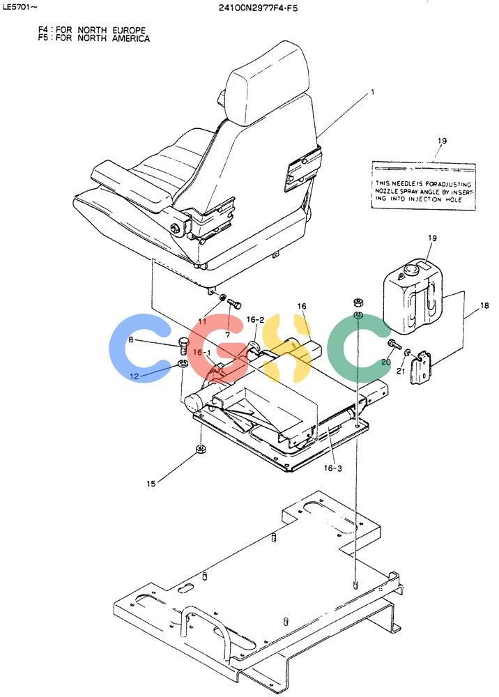 神钢零件查询(K903C) - EXCAVATOR ASN LE5701 (1/87-12/03) (01-010) - SEAT ASSY, P/N 24100N2977F4, F5 Kobelco