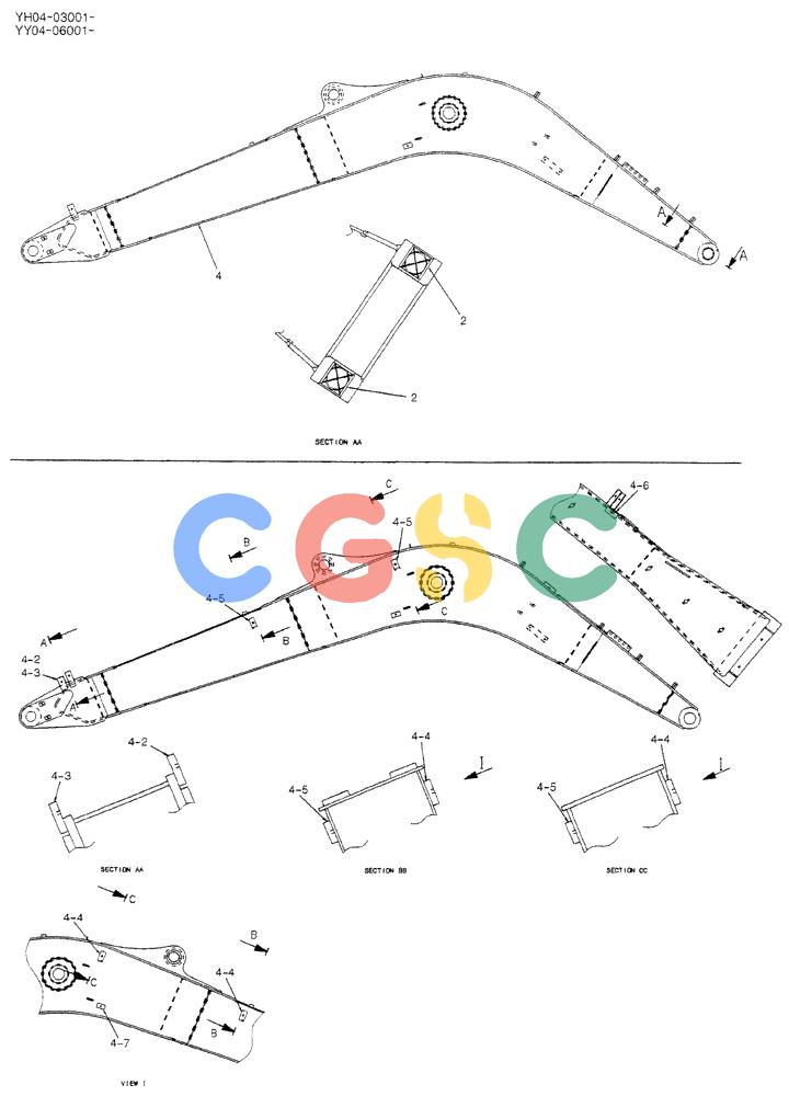 神钢零件查询(BREAKER) - ATTACHMENT (N&B) - SK115SR & SK135SR - ASN YV04, YY04, YH04-03001 (9/04-) (02-005) - BOOM HOE, 4.6M (NIBBLER & BREAKER) Kobelco