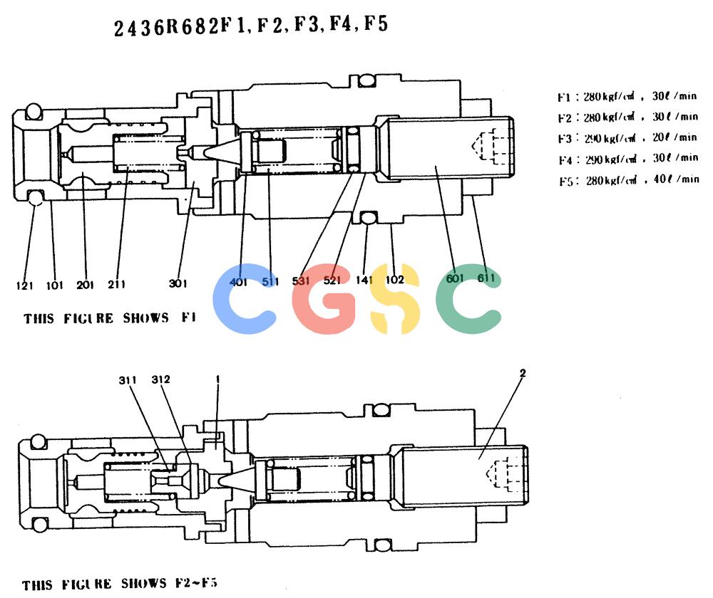 神钢零件查询(K904) - MARK II EXCAVATOR ASN YW1119 (1/88-12/03) (11-003) - VALVE ASSY, MAIN RELIEF, P/N 2436S682F1 Kobelco