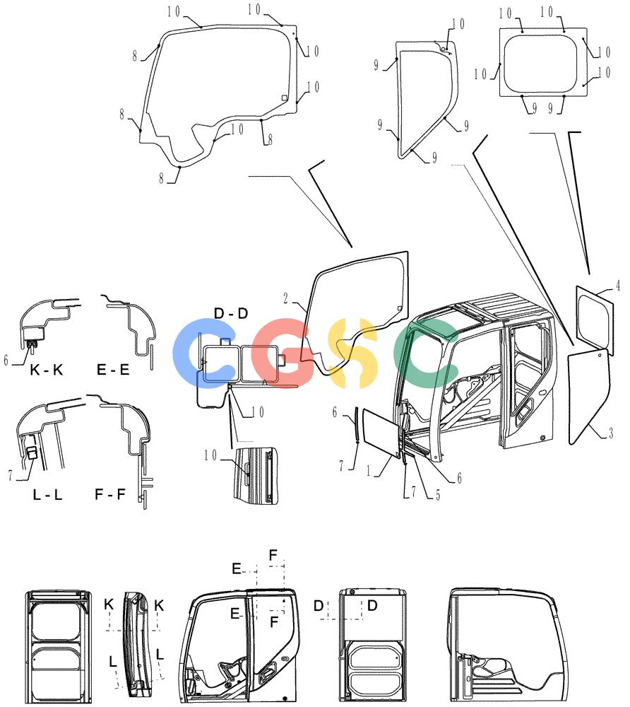 纽荷兰零件查询(E175B) - CRAWLER EXCAVATOR - TIER 3 (ROPS CAB) ASN NBDA17800 (6/13-) (01-055[04]) - CAB ASSY, GLASS New Holland Constructuion