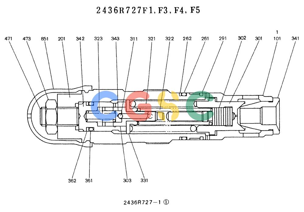 神钢零件查询(K907LC) - MARK II EXCAVATOR BTW YQU0001 - YQU0400 (1/87-12/03) (11-004 ) - VALVE ASSY, RELIEF 2436R727F1, F3, F4, F5 Kobelco
